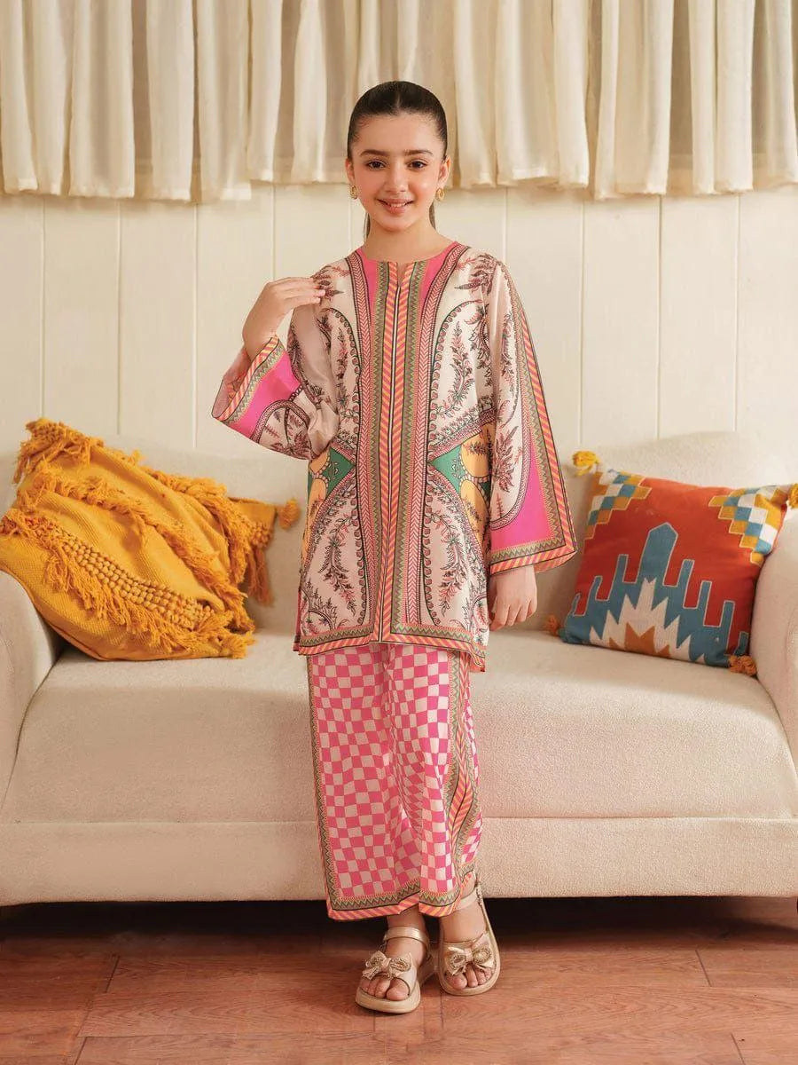 2 Pcs Girl's Stitched Lawn Printed Kurta
