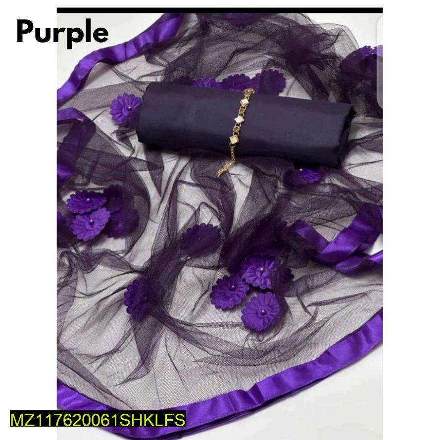 3 Pcs Women's Unstitched Katan Silk Plain Suit