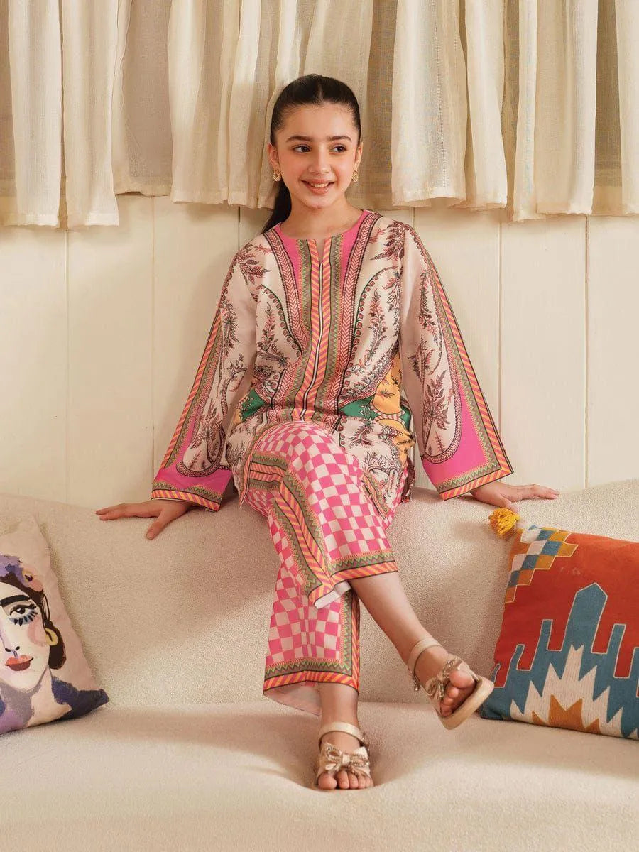 2 Pcs Girl's Stitched Lawn Printed Kurta