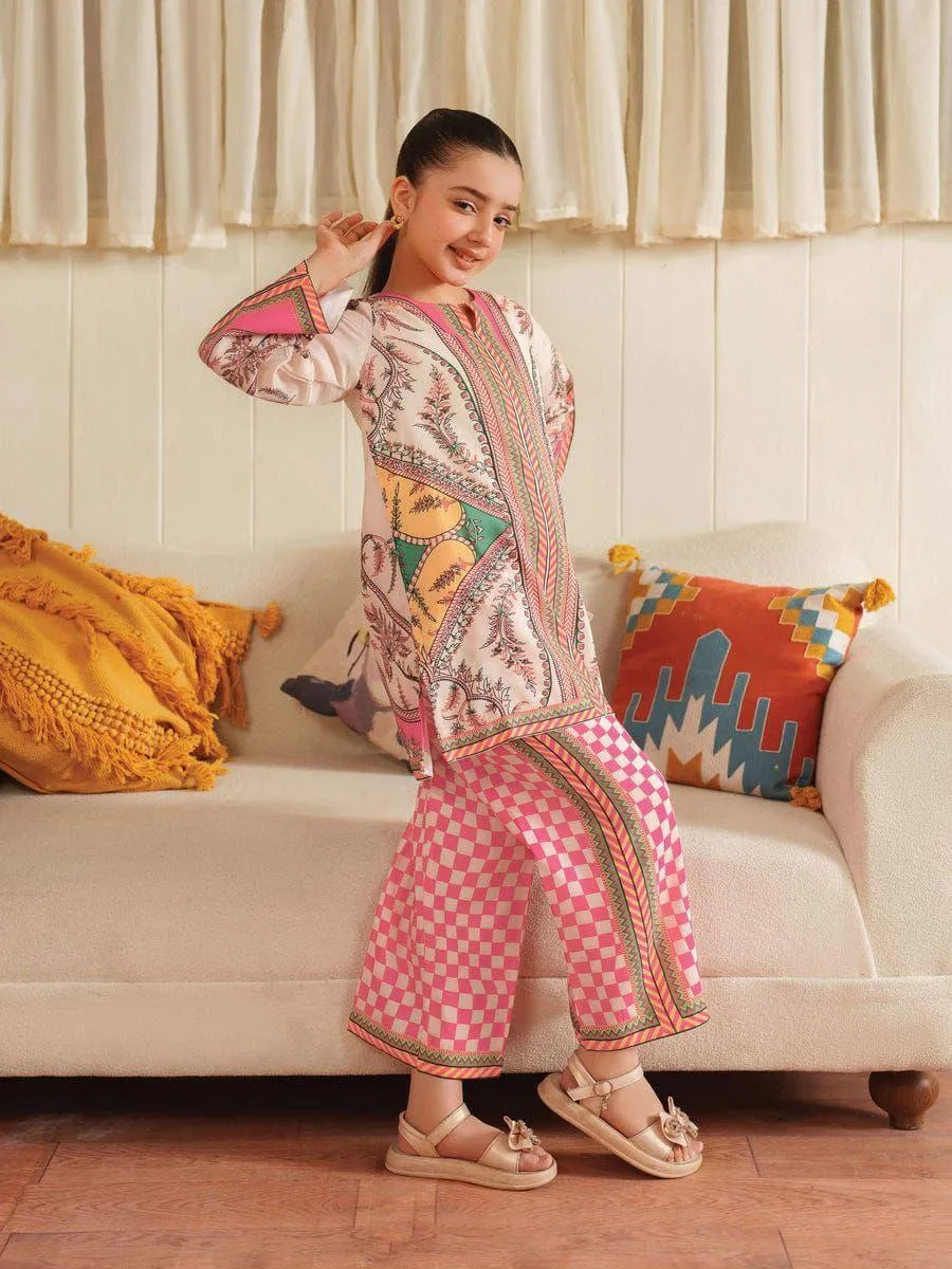 2 Pcs Girl's Stitched Lawn Printed Kurta