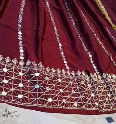 Stunning 3 Pcs Shamoz Silk Maxi Suit with Mirror Work - Elegant Maroon Ensemble