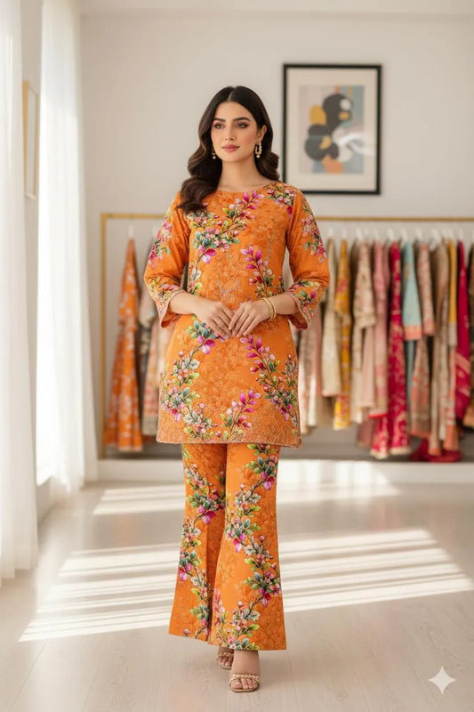 2 Pcs Women's Unstitched Printed Suit