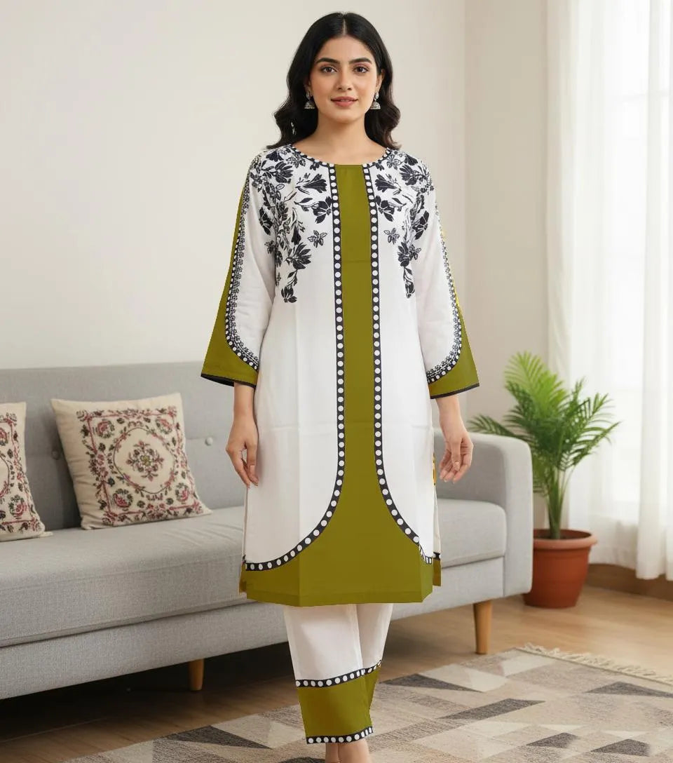 2 Pcs Women's Stitched Grip Silk Printed Co-Ord Set